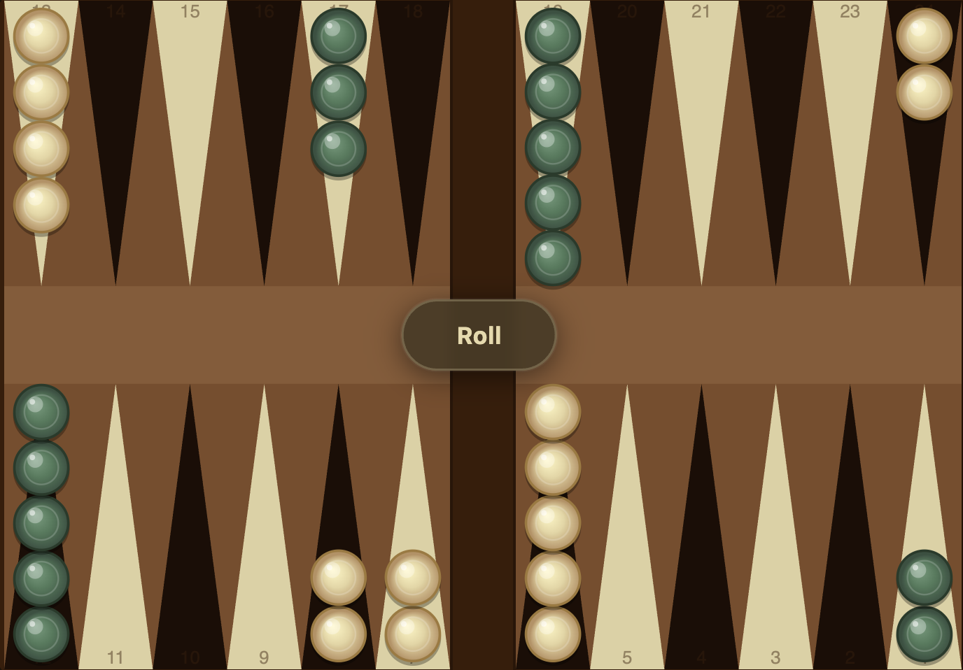 Backgammon åbningstræk 6-1: lav barpunktet ved at flytte 13/7 og 8/7